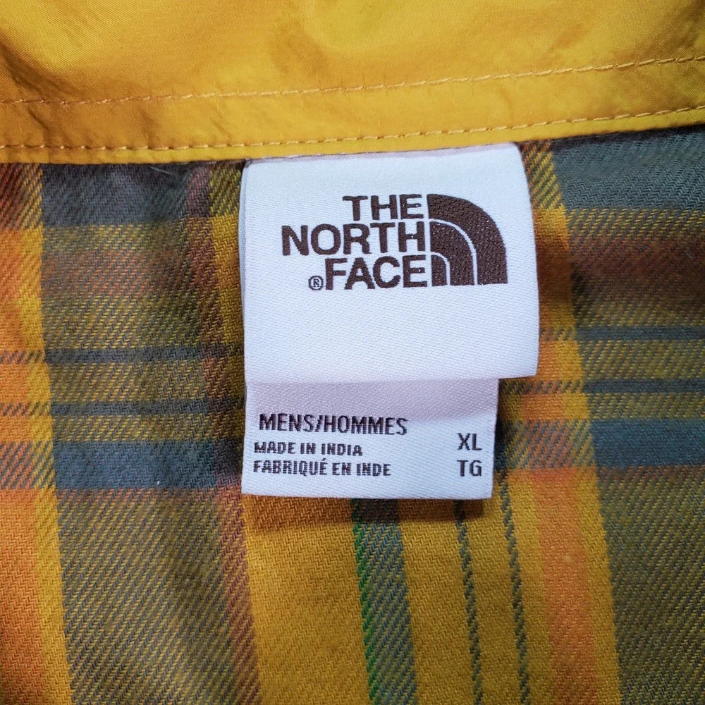 The North Face Mens XL Yellow Plaid Flannel Button Down Shirt Long Sleeve Cotton